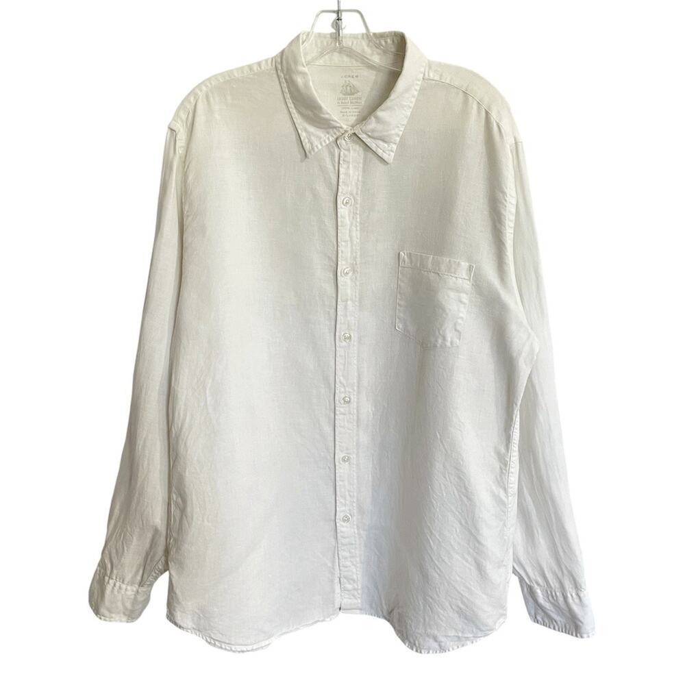 J Crew Baird McNutt Irish Linen Long Sleeve Button Up Shirt Men XL Ivory Classic